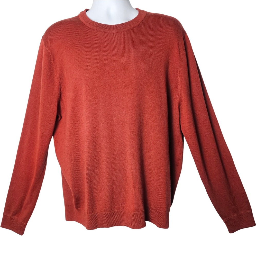 Nordstrom Mens Shop 100% Merino Wool Crewneck Sweater 2XL Rust Red Quiet Luxury